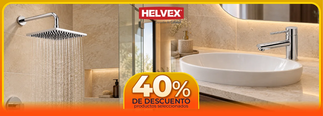 Helvex: 40% de descuento en productos seleccionados, con una regadera de lluvia y un lavabo con monomando
